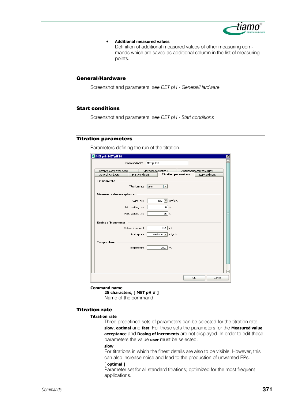 General/hardware, Start conditions, Titration parameters | Metrohm tiamo 1.1 Manual User Manual | Page 399 / 838