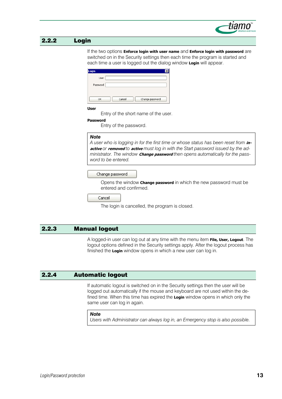 2 login, 3 manual logout, 4 automatic logout | Metrohm tiamo 1.1 Manual User Manual | Page 41 / 838