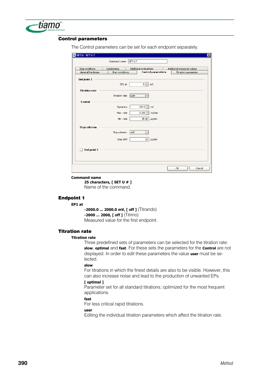 Control parameters | Metrohm tiamo 1.1 Manual User Manual | Page 418 / 838