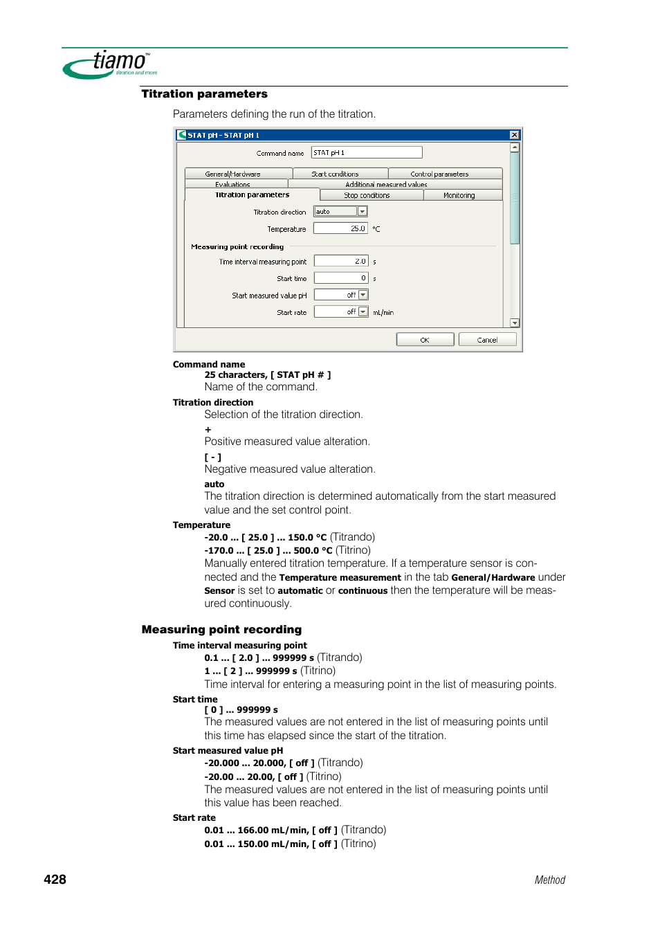 Titration parameters | Metrohm tiamo 1.1 Manual User Manual | Page 456 / 838