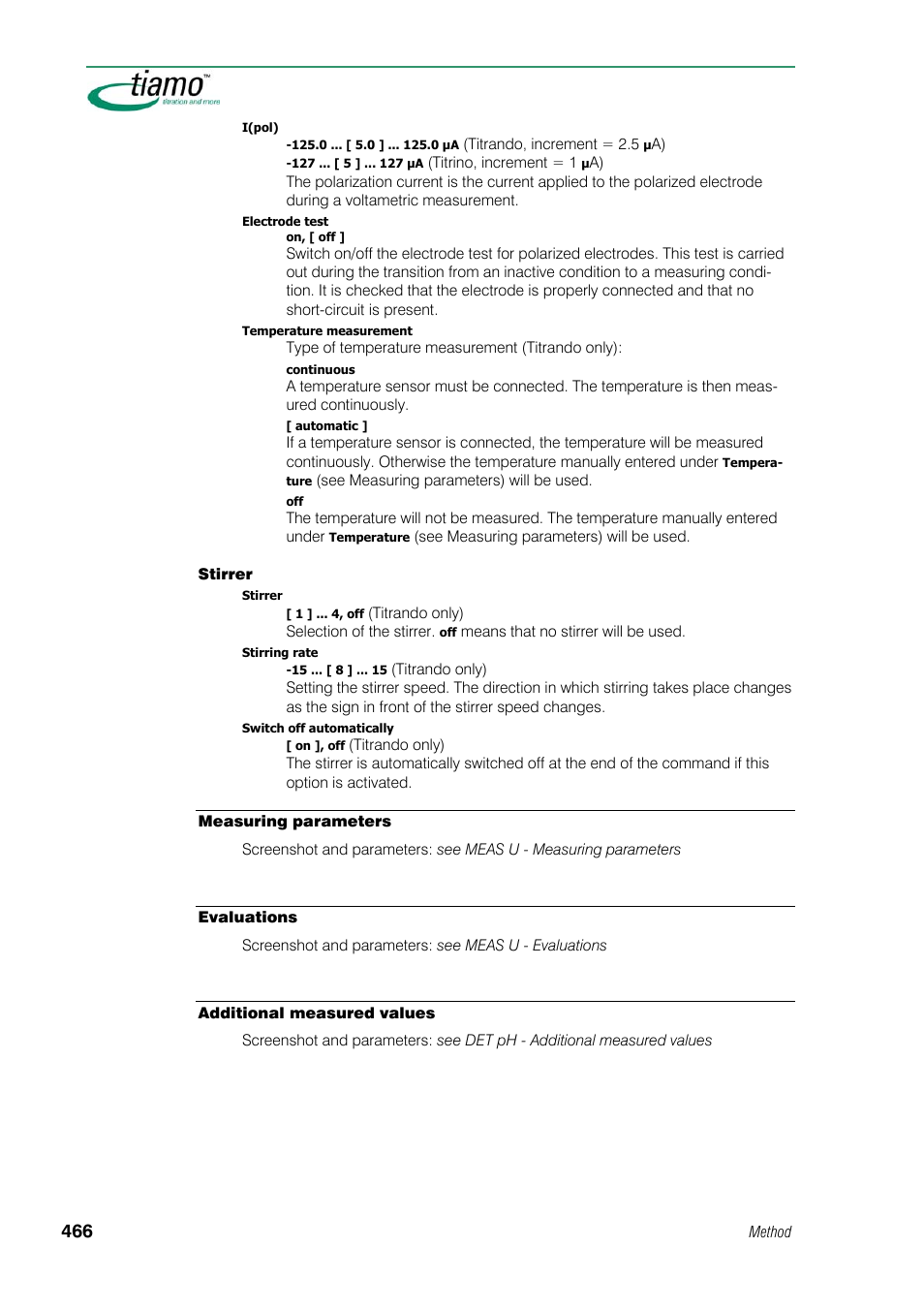 Measuring parameters, Evaluations, Additional measured values | Metrohm tiamo 1.1 Manual User Manual | Page 494 / 838