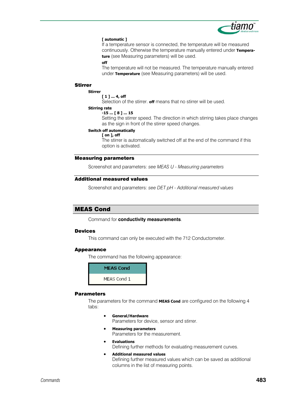 Measuring parameters, Additional measured values, Meas cond | Metrohm tiamo 1.1 Manual User Manual | Page 511 / 838