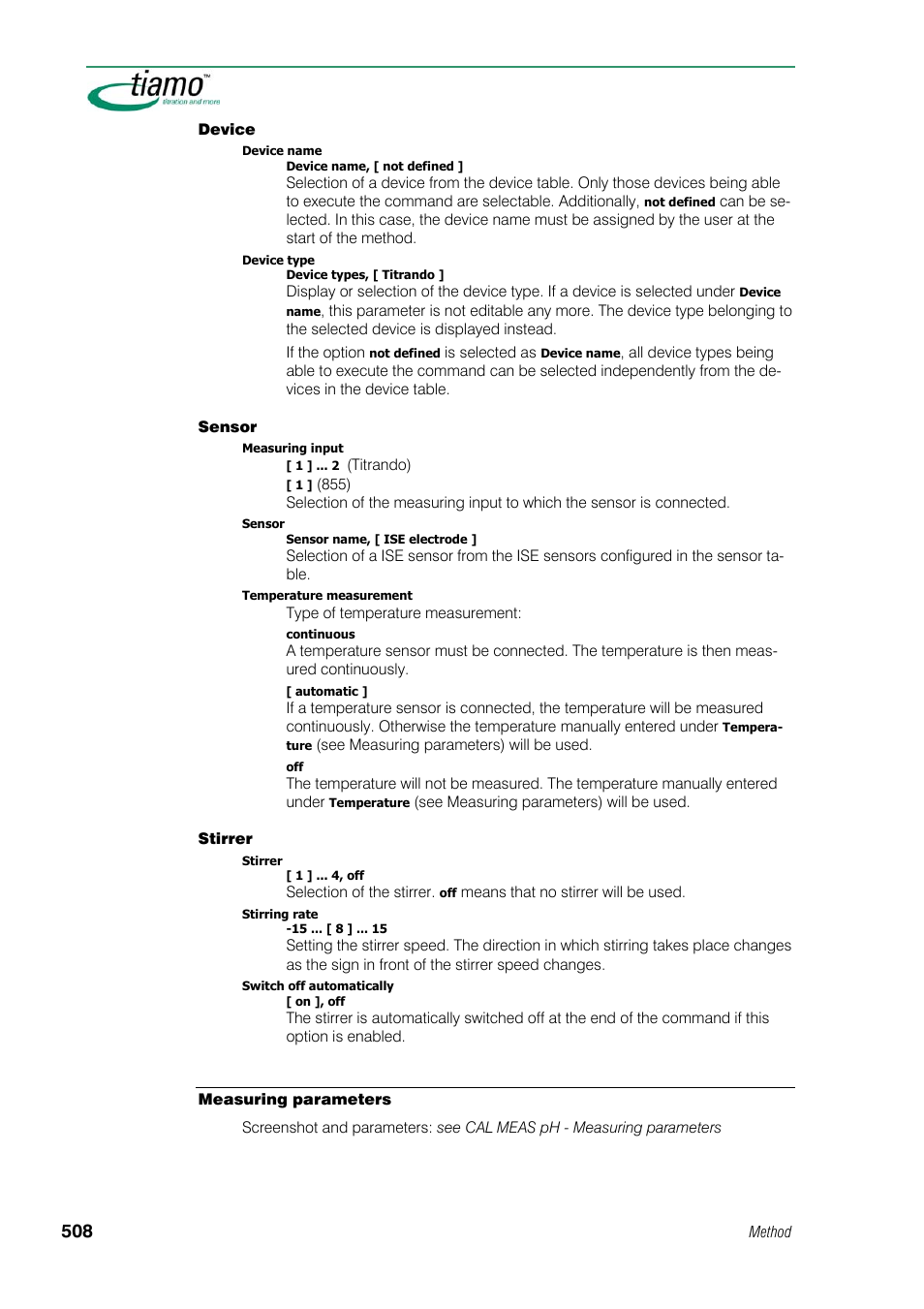Measuring parameters | Metrohm tiamo 1.1 Manual User Manual | Page 536 / 838