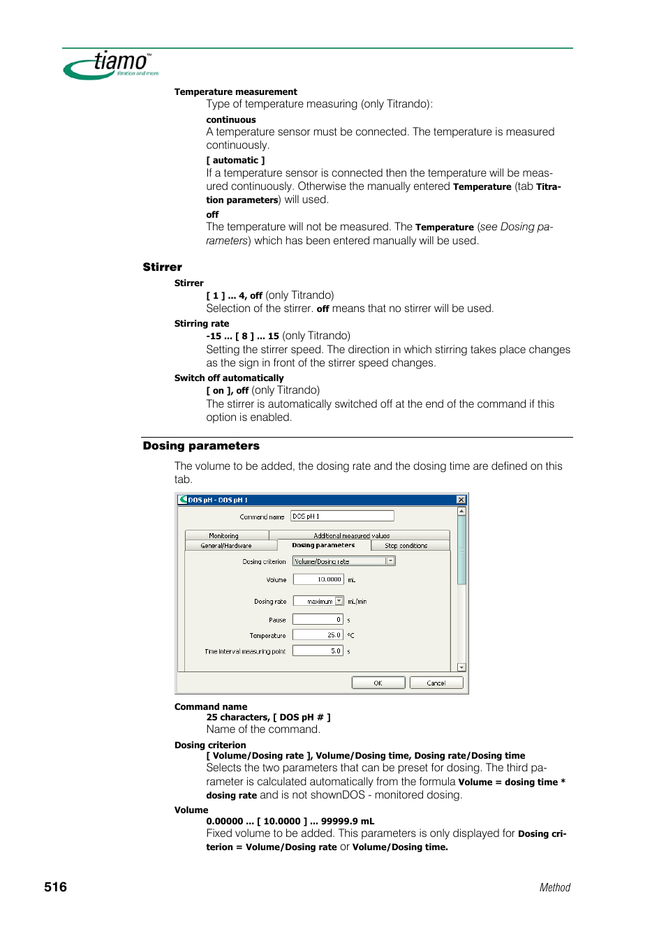 Dosing parameters | Metrohm tiamo 1.1 Manual User Manual | Page 544 / 838