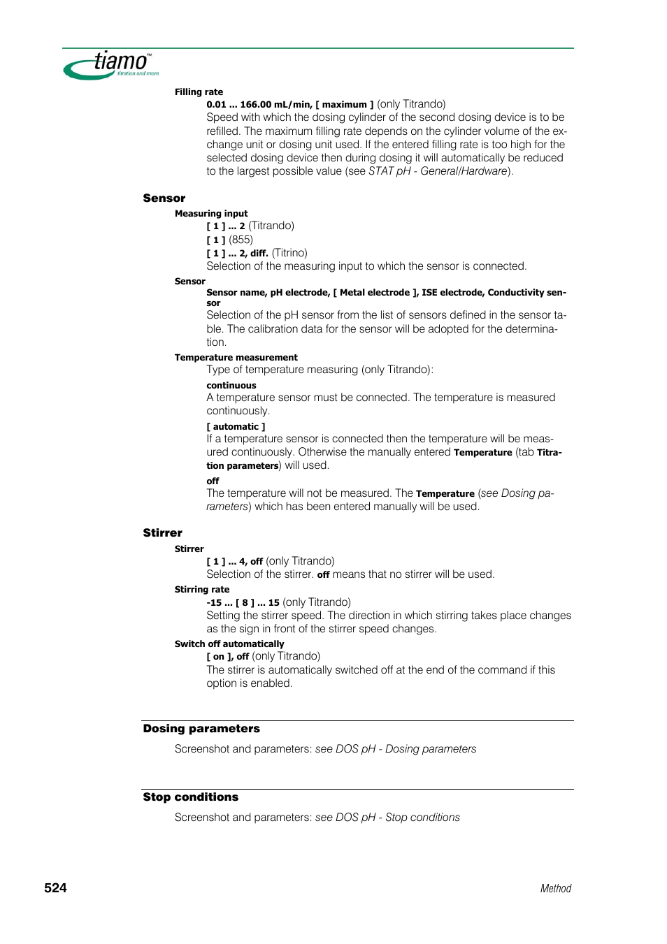 Dosing parameters, Stop conditions | Metrohm tiamo 1.1 Manual User Manual | Page 552 / 838