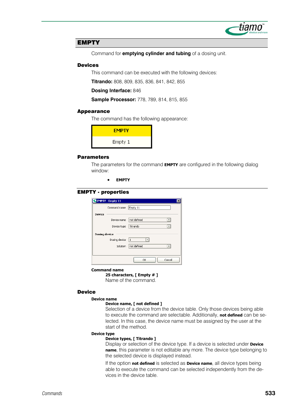 Empty, Empty - properties | Metrohm tiamo 1.1 Manual User Manual | Page 561 / 838