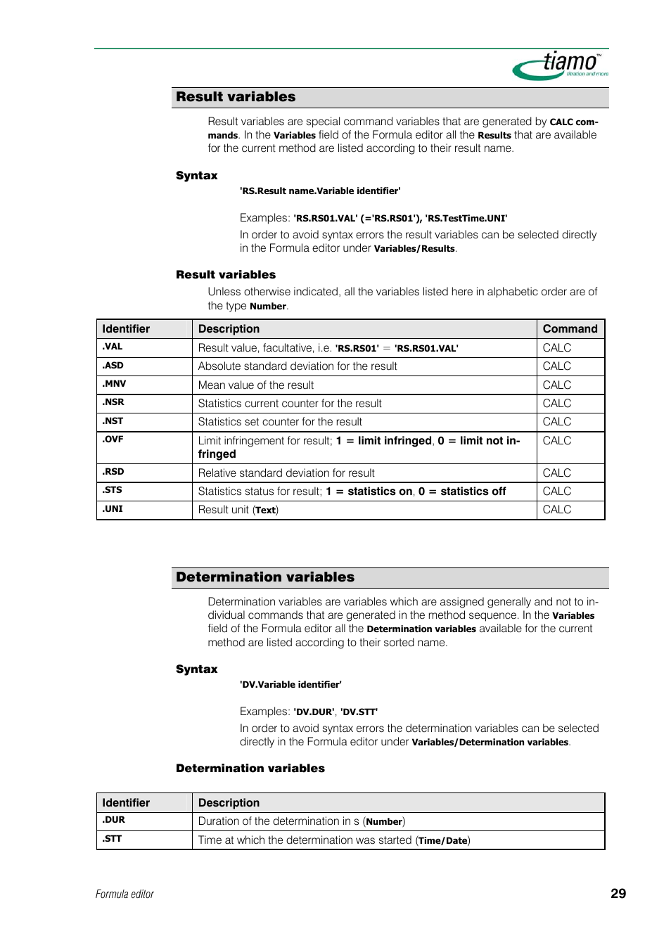 Result variables, Determination variables | Metrohm tiamo 1.1 Manual User Manual | Page 57 / 838