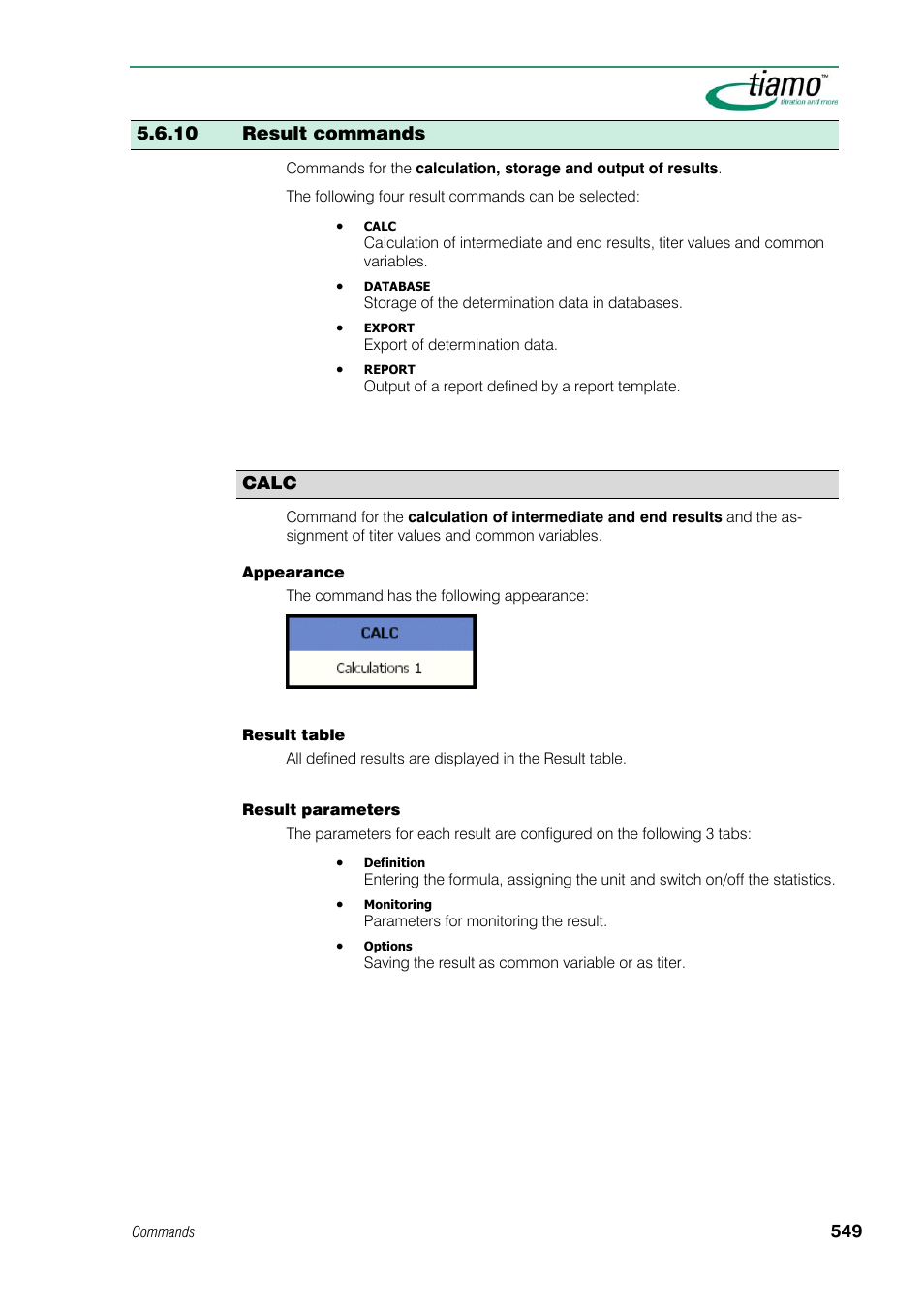 10 result commands, Calc | Metrohm tiamo 1.1 Manual User Manual | Page 577 / 838