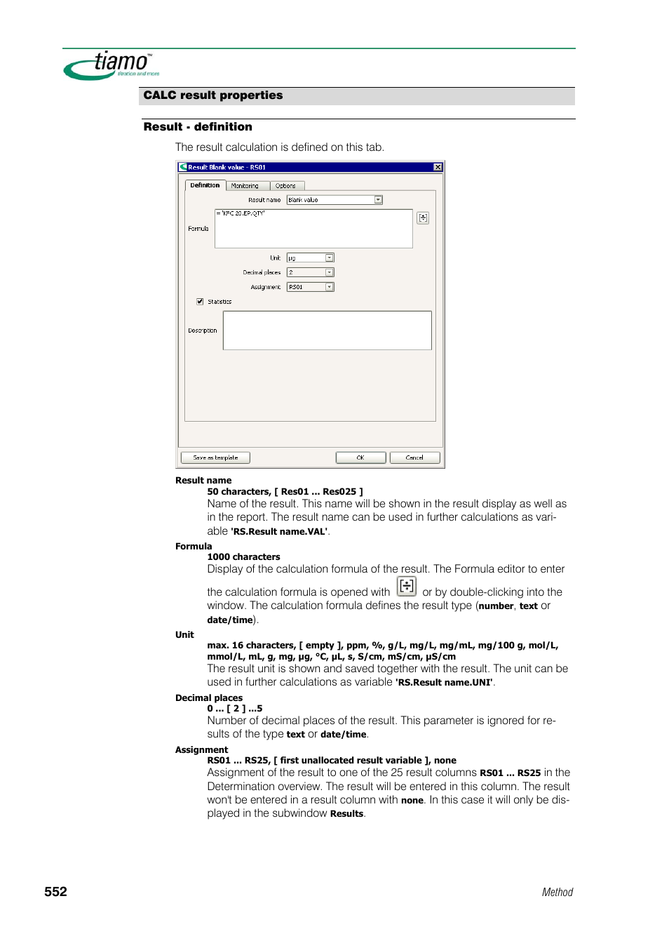 Calc result properties, Result - definition | Metrohm tiamo 1.1 Manual User Manual | Page 580 / 838