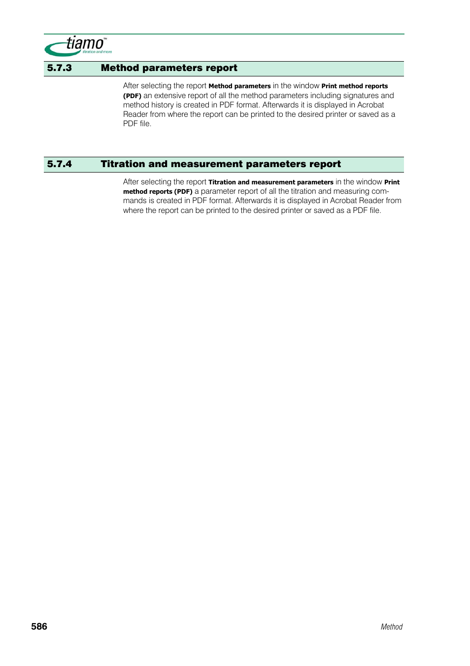 3 method parameters report, 4 titration and measurement parameters report | Metrohm tiamo 1.1 Manual User Manual | Page 614 / 838