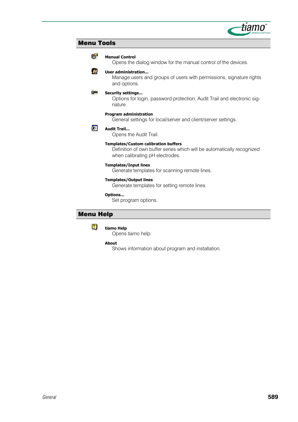 Menu tools, Menu help | Metrohm tiamo 1.1 Manual User Manual | Page 617 / 838