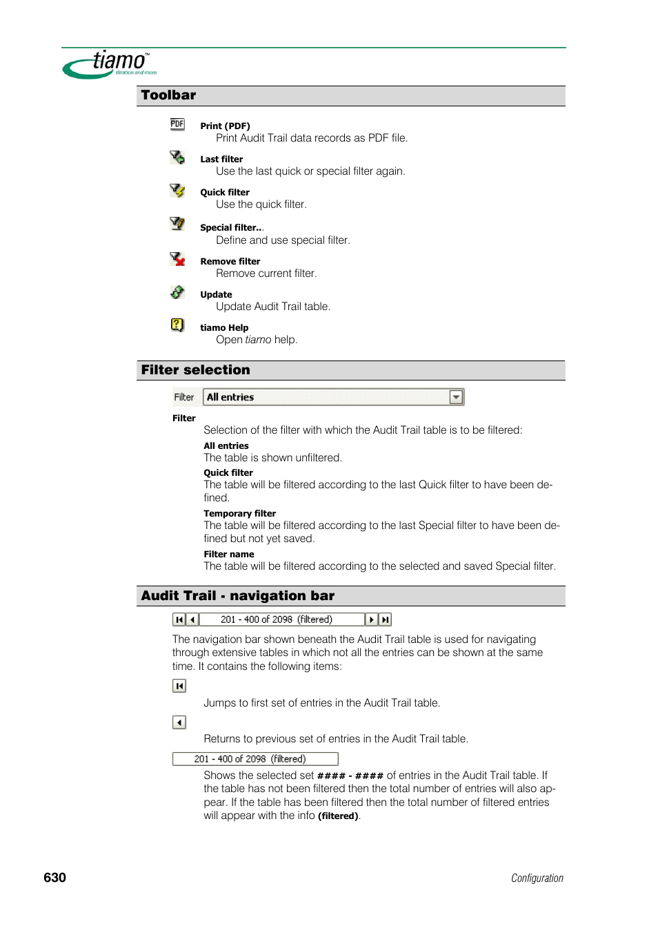 Toolbar, Filter selection, Audit trail - navigation bar | Metrohm tiamo 1.1 Manual User Manual | Page 658 / 838