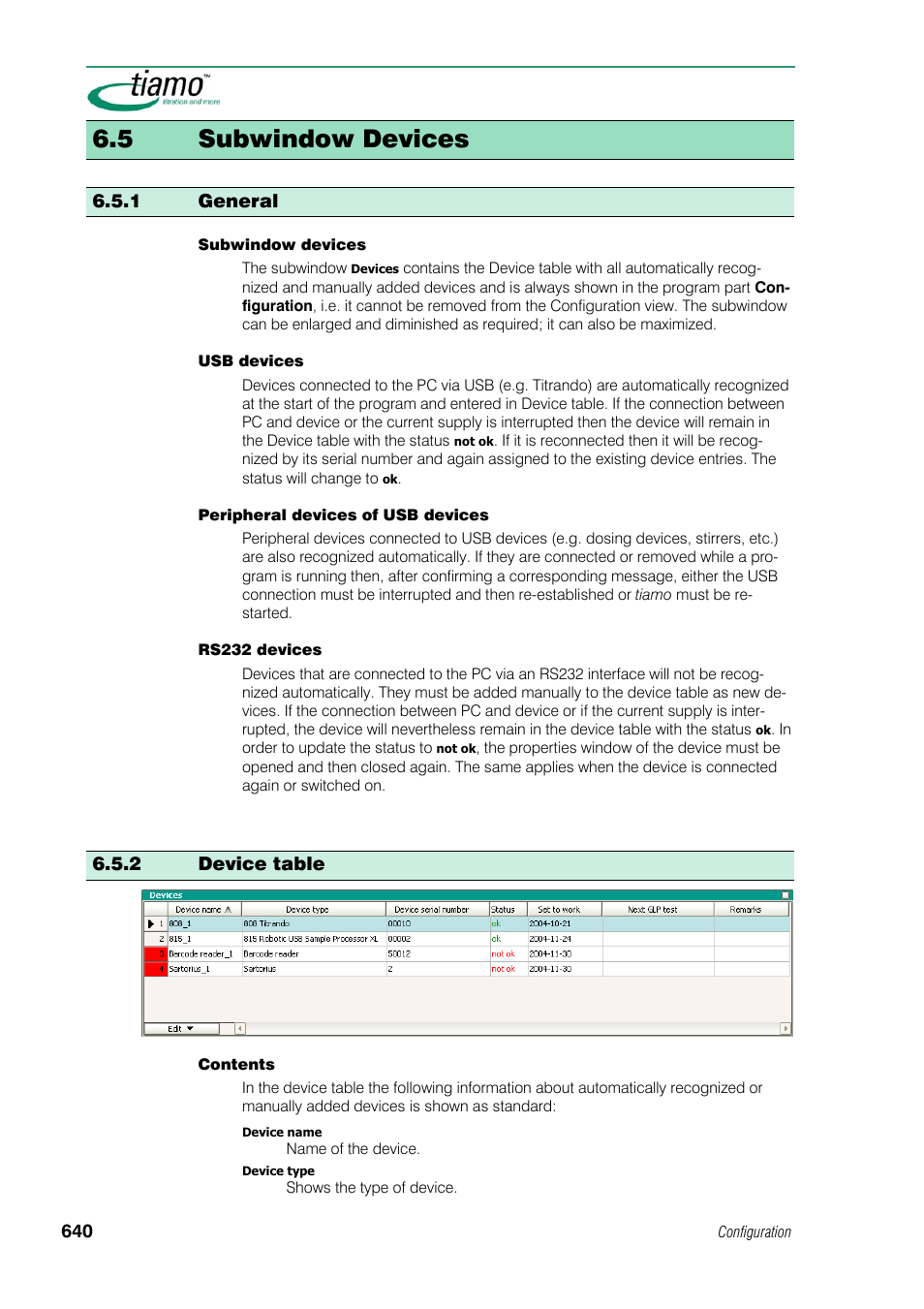 5 subwindow devices, 1 general, 2 device table | Metrohm tiamo 1.1 Manual User Manual | Page 668 / 838