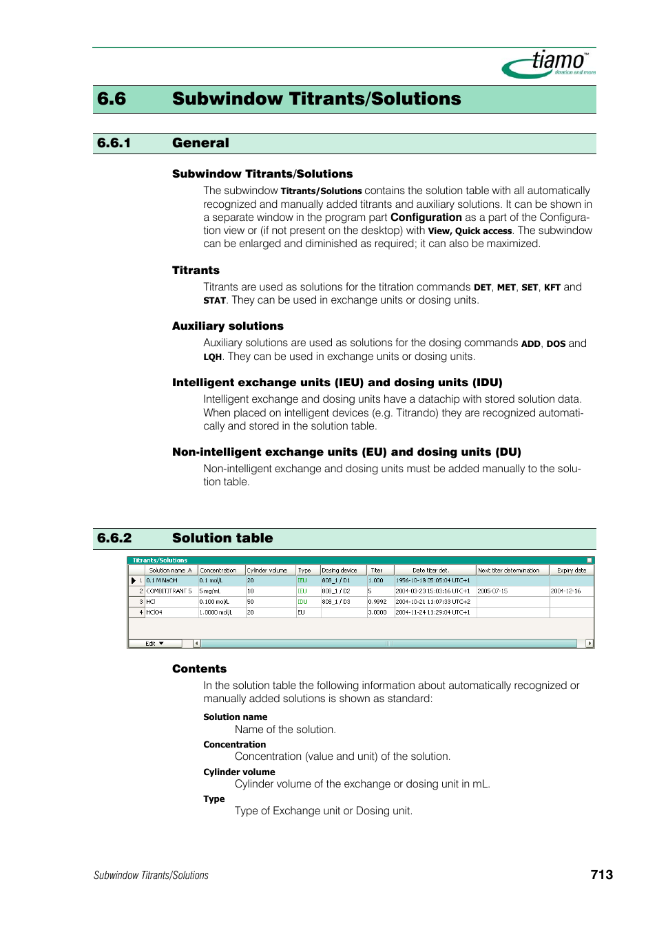 6 subwindow titrants/solutions, 1 general, 2 solution table | Metrohm tiamo 1.1 Manual User Manual | Page 741 / 838