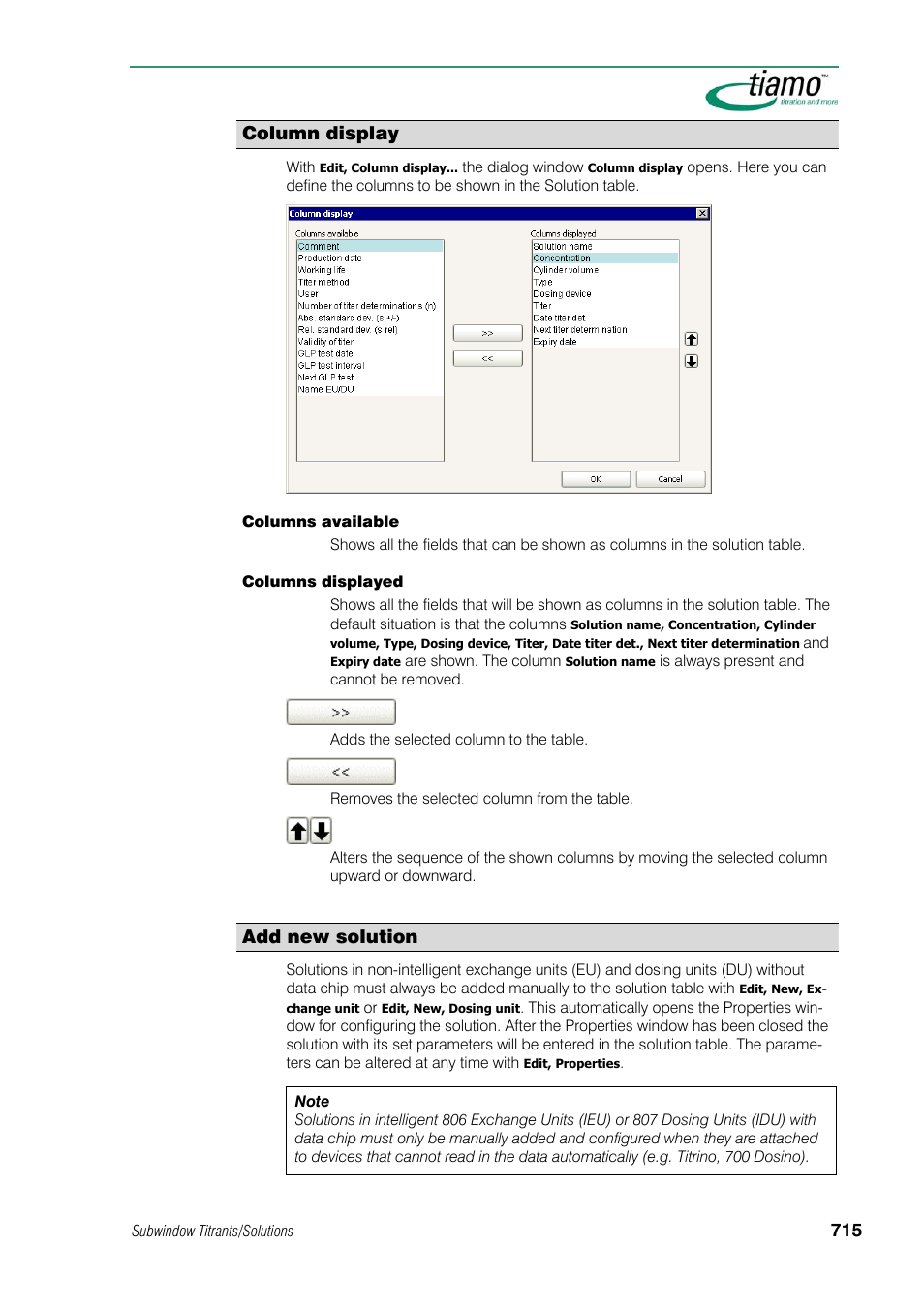 Column display, Add new solution | Metrohm tiamo 1.1 Manual User Manual | Page 743 / 838