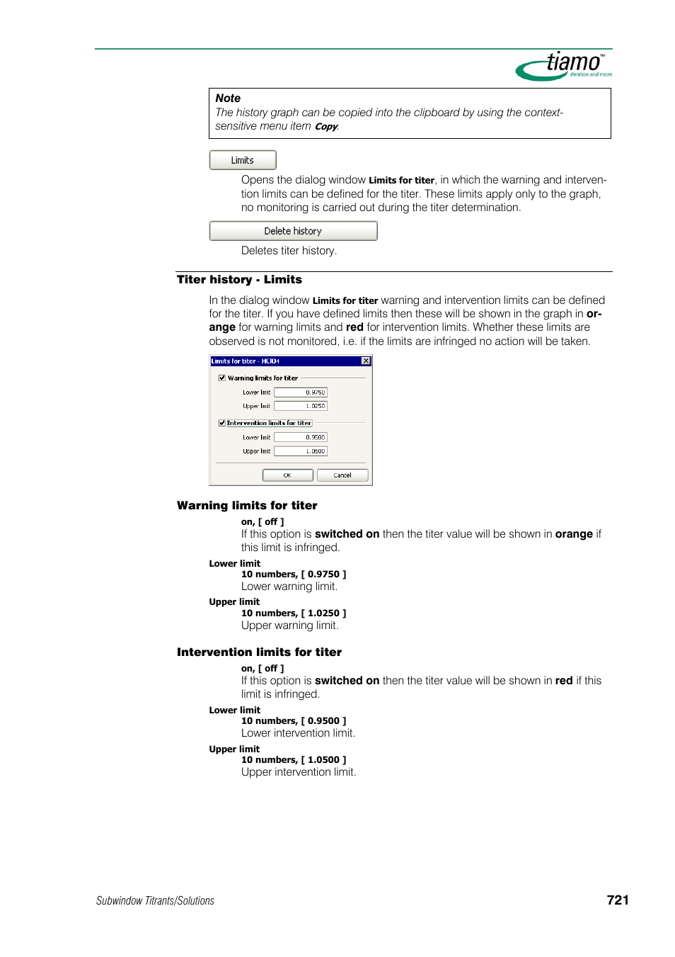 Titer history - limits | Metrohm tiamo 1.1 Manual User Manual | Page 749 / 838