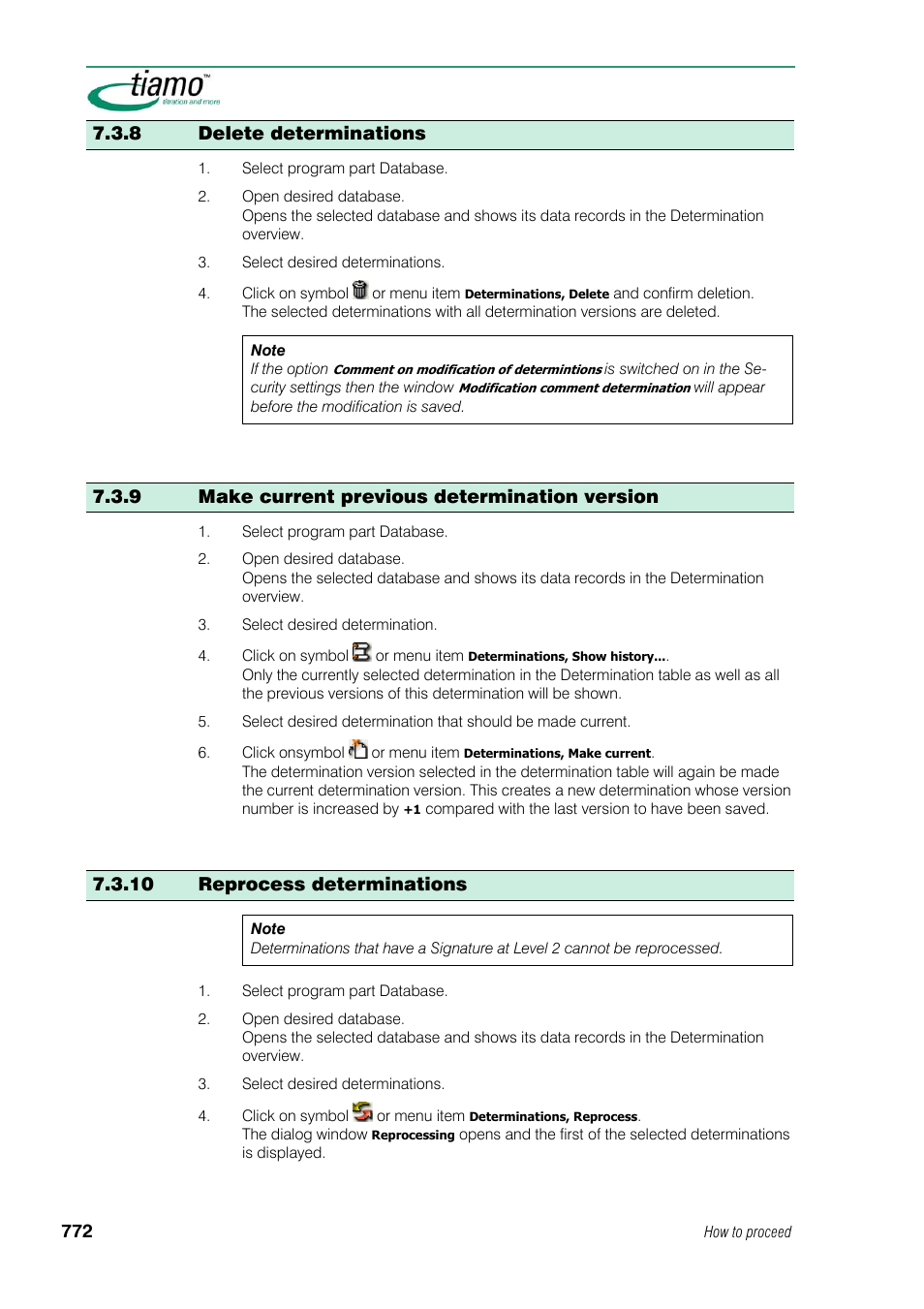 8 delete determinations, 9 make current previous determination version, 10 reprocess determinations | Metrohm tiamo 1.1 Manual User Manual | Page 800 / 838