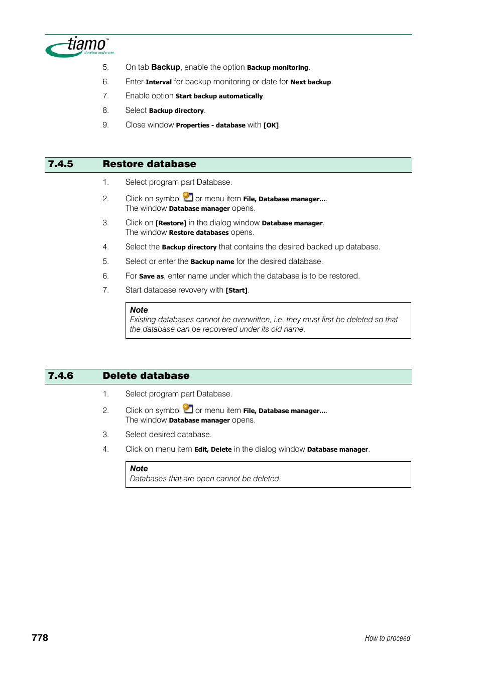 5 restore database, 6 delete database | Metrohm tiamo 1.1 Manual User Manual | Page 806 / 838
