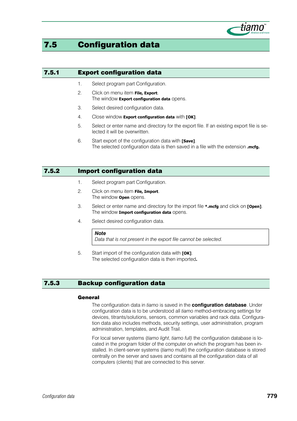 5 configuration data, 1 export configuration data, 2 import configuration data | 3 backup configuration data | Metrohm tiamo 1.1 Manual User Manual | Page 807 / 838