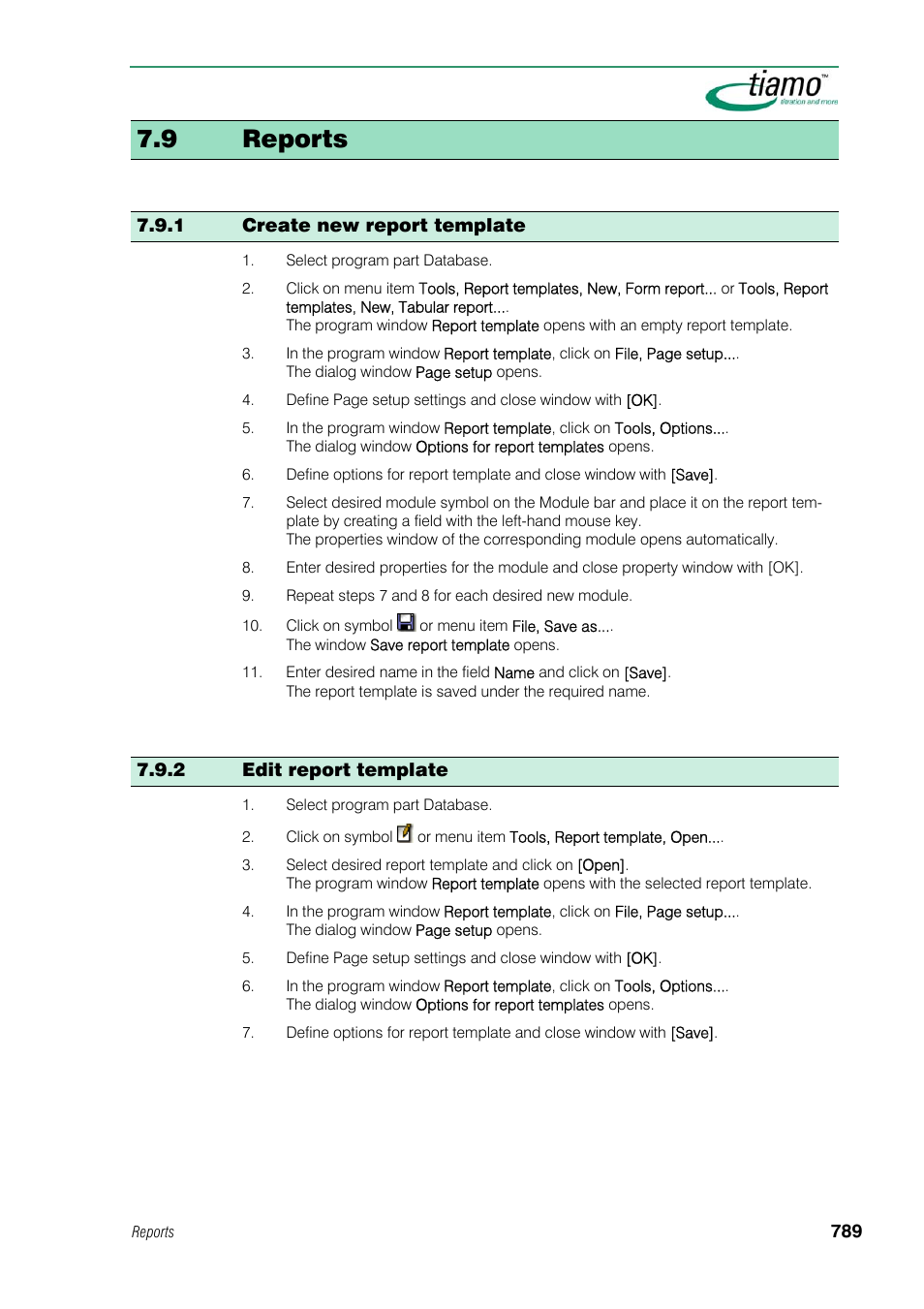 9 reports, 1 create new report template, 2 edit report template | Metrohm tiamo 1.1 Manual User Manual | Page 817 / 838