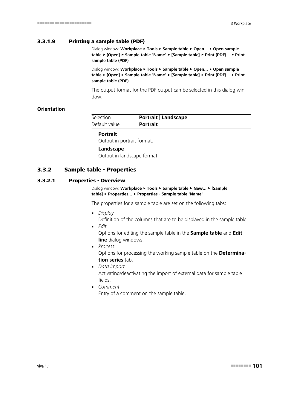 9 printing a sample table (pdf), 2 sample table - properties, 1 properties - overview | Sample table - properties, Printing the sample table, Defining the sample table properties | Metrohm viva 1.1 User Manual | Page 113 / 1085