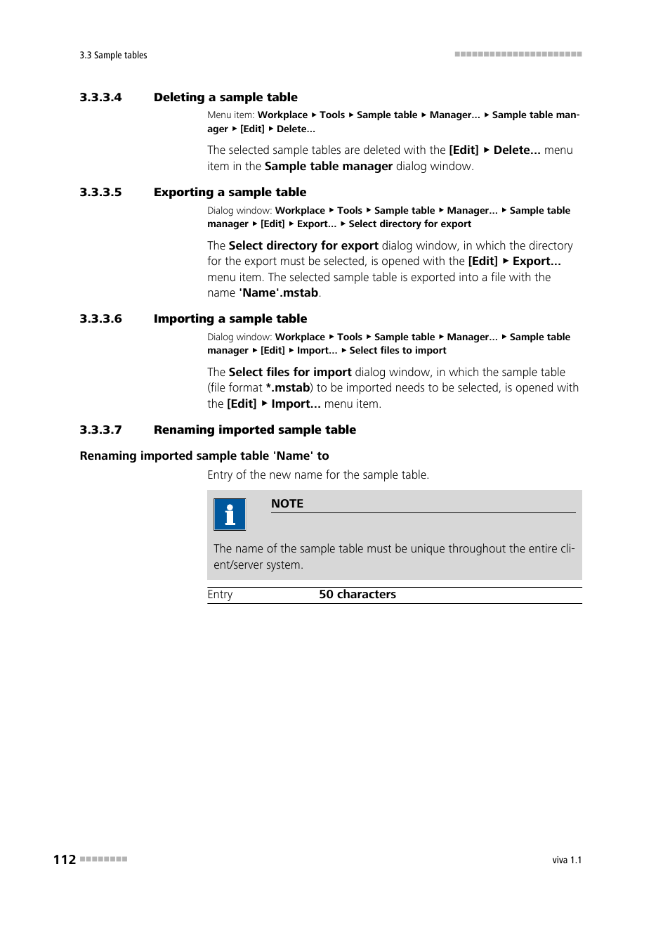 4 deleting a sample table, 5 exporting a sample table, 6 importing a sample table | 7 renaming imported sample table | Metrohm viva 1.1 User Manual | Page 124 / 1085