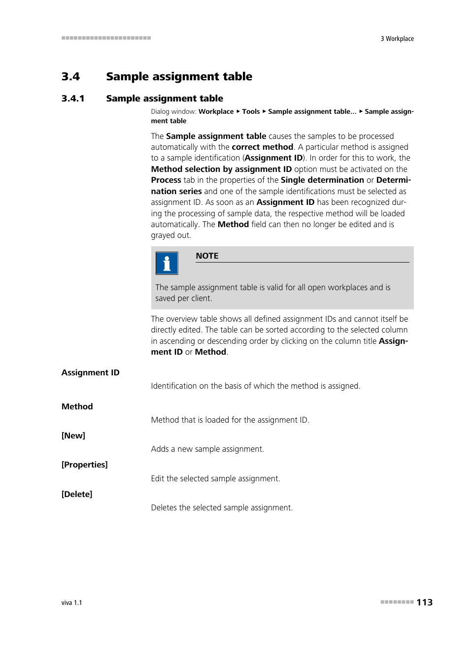 4 sample assignment table, 1 sample assignment table, Sample assignment table | Editing the sample assignment table | Metrohm viva 1.1 User Manual | Page 125 / 1085