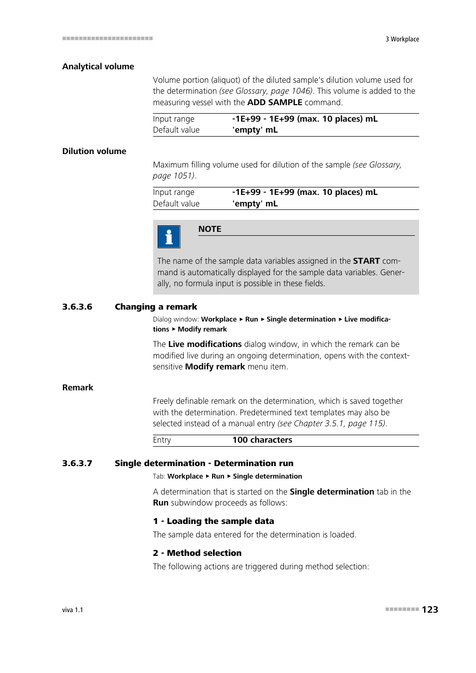 6 changing a remark, 7 single determination - determination run | Metrohm viva 1.1 User Manual | Page 135 / 1085