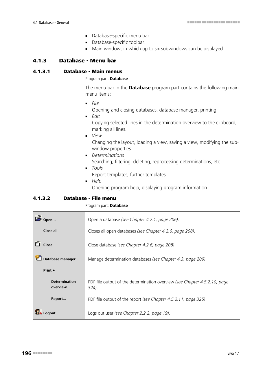 3 database - menu bar, 1 database - main menus, 2 database - file menu | Database - menu bar | Metrohm viva 1.1 User Manual | Page 208 / 1085