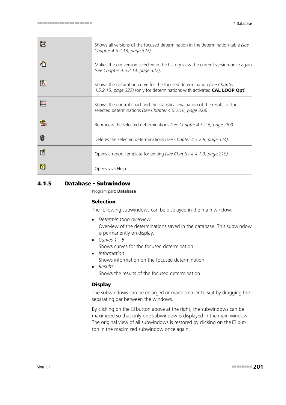 5 database - subwindow, Database - subwindow | Metrohm viva 1.1 User Manual | Page 213 / 1085