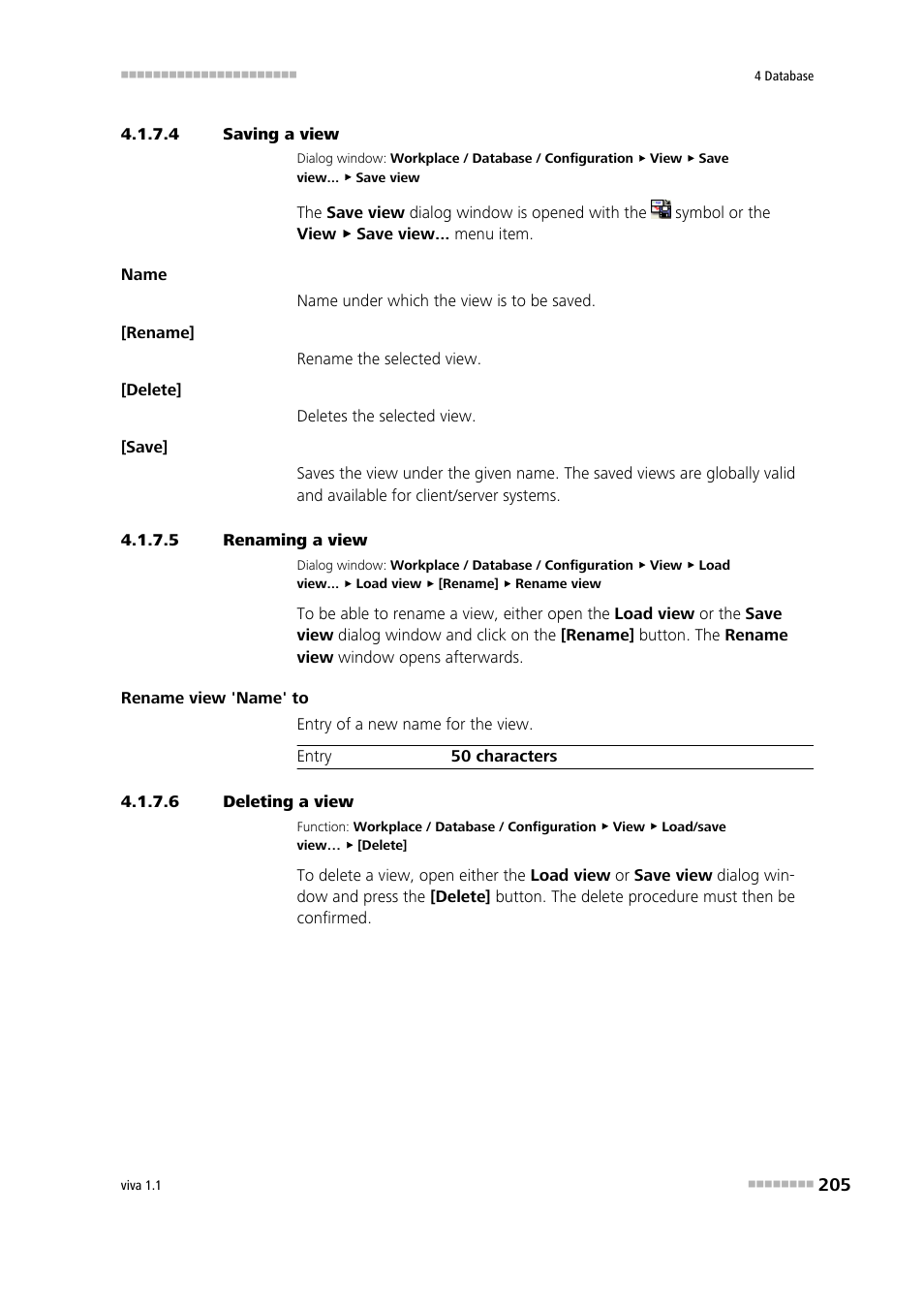 4 saving a view, 5 renaming a view, 6 deleting a view | Metrohm viva 1.1 User Manual | Page 217 / 1085