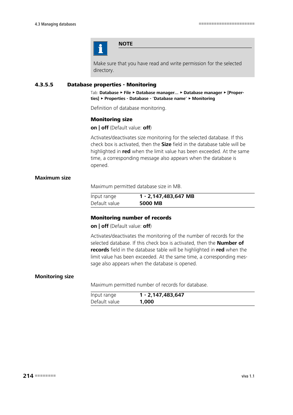 5 database properties - monitoring, Monitoring | Metrohm viva 1.1 User Manual | Page 226 / 1085