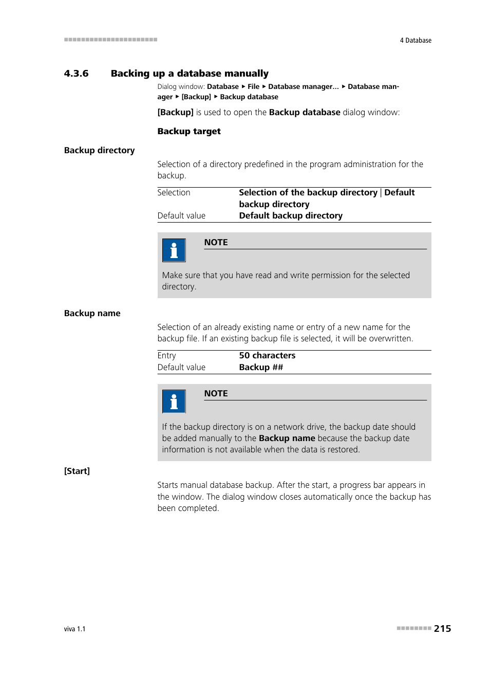 6 backing up a database manually, Backing up a database manually, Backing up a database | Metrohm viva 1.1 User Manual | Page 227 / 1085
