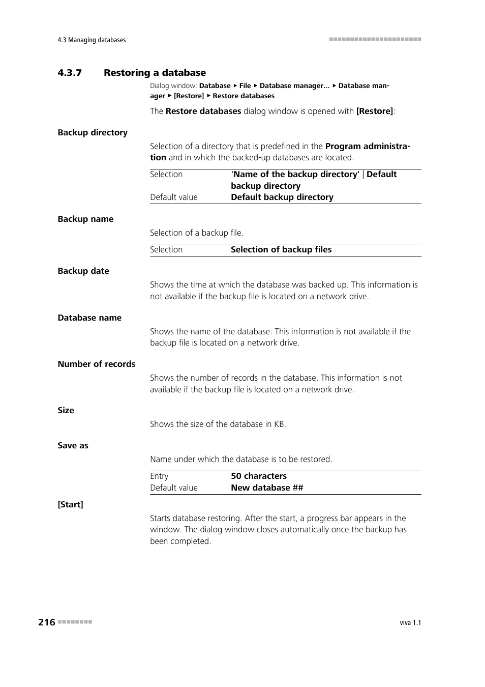 7 restoring a database, Restoring a database | Metrohm viva 1.1 User Manual | Page 228 / 1085