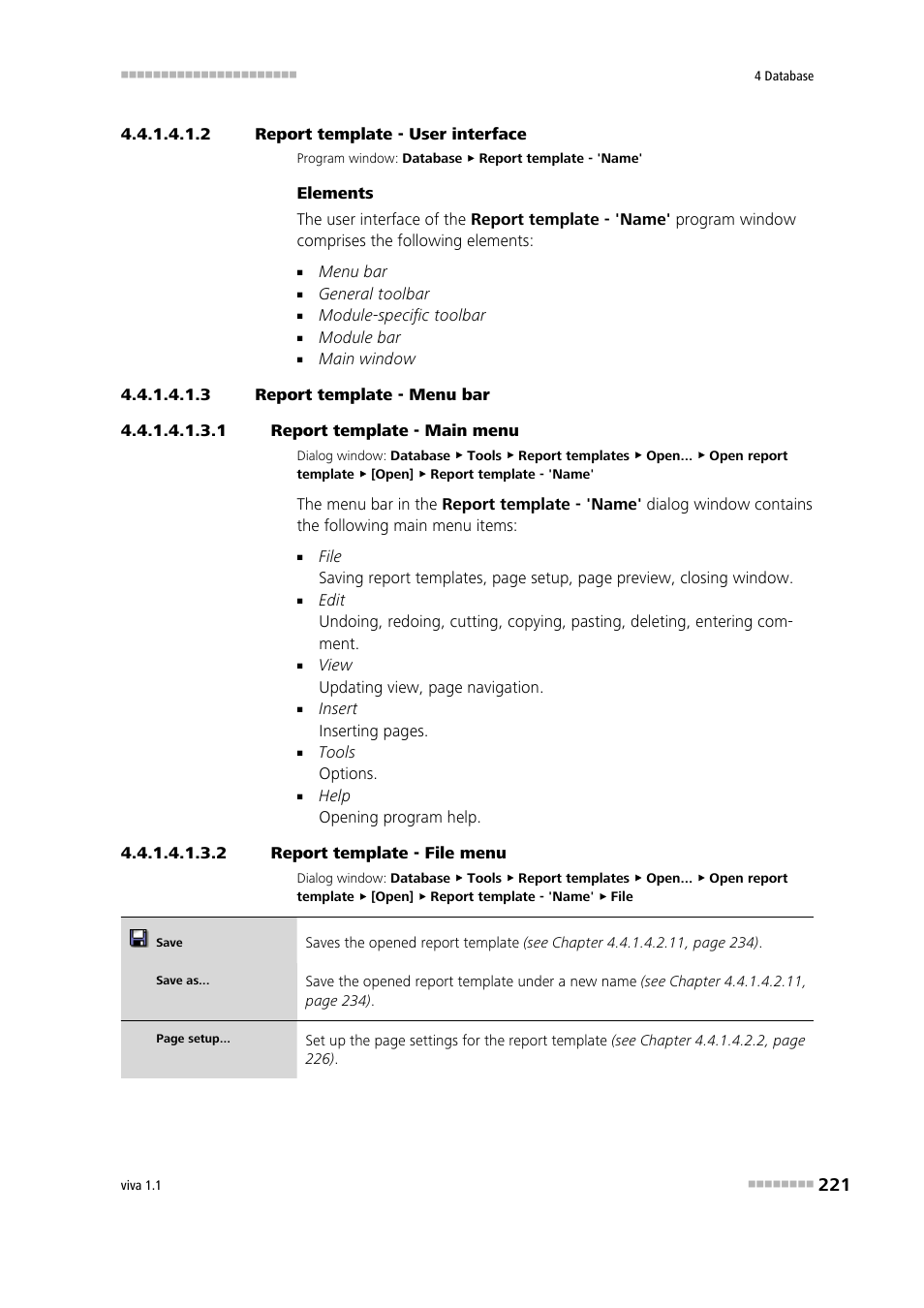 2 report template - user interface, 3 report template - menu bar, 1 report template - main menu | 2 report template - file menu | Metrohm viva 1.1 User Manual | Page 233 / 1085