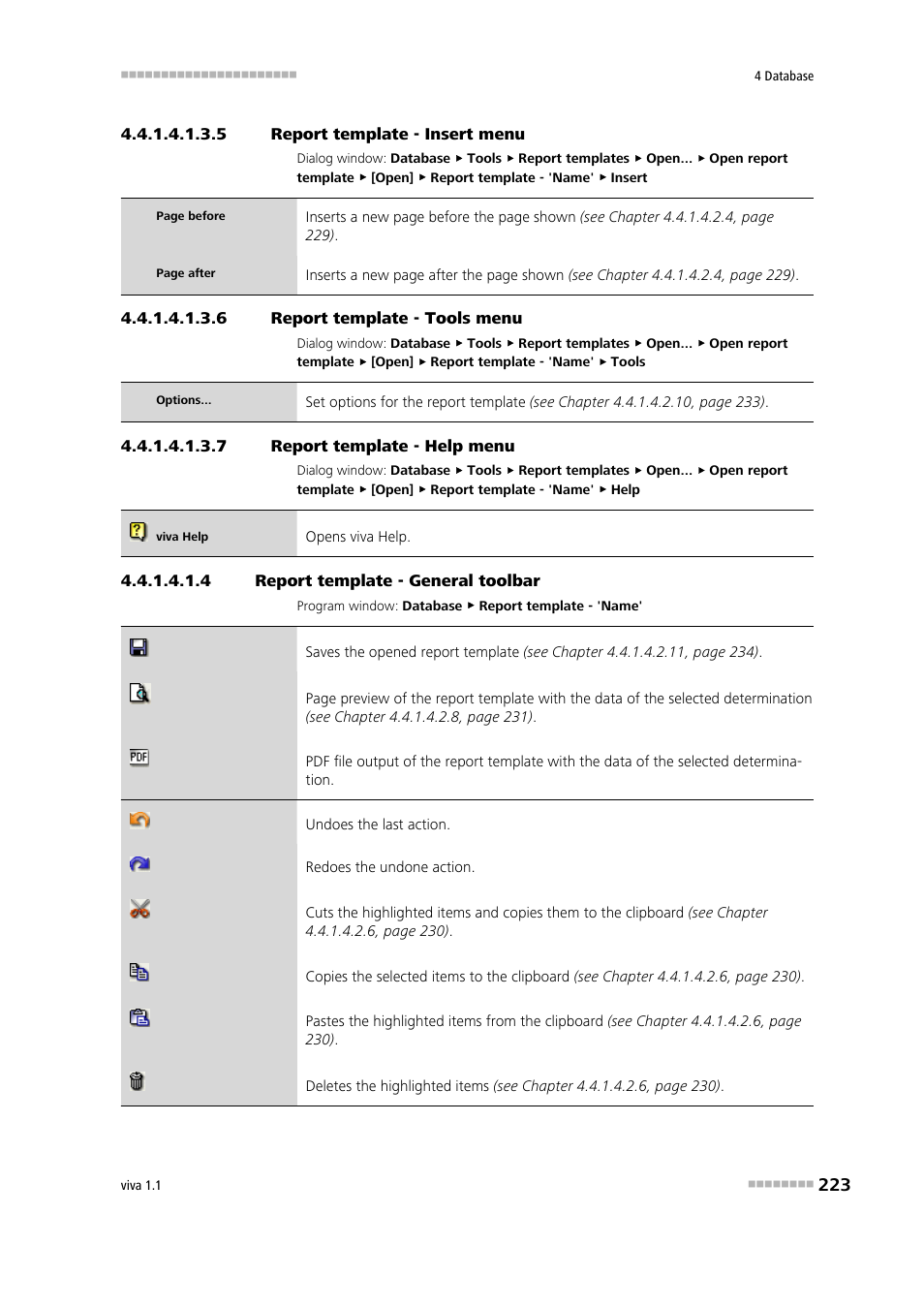 5 report template - insert menu, 6 report template - tools menu, 7 report template - help menu | 4 report template - general toolbar, General toolbar, Insert, Tools, Help | Metrohm viva 1.1 User Manual | Page 235 / 1085