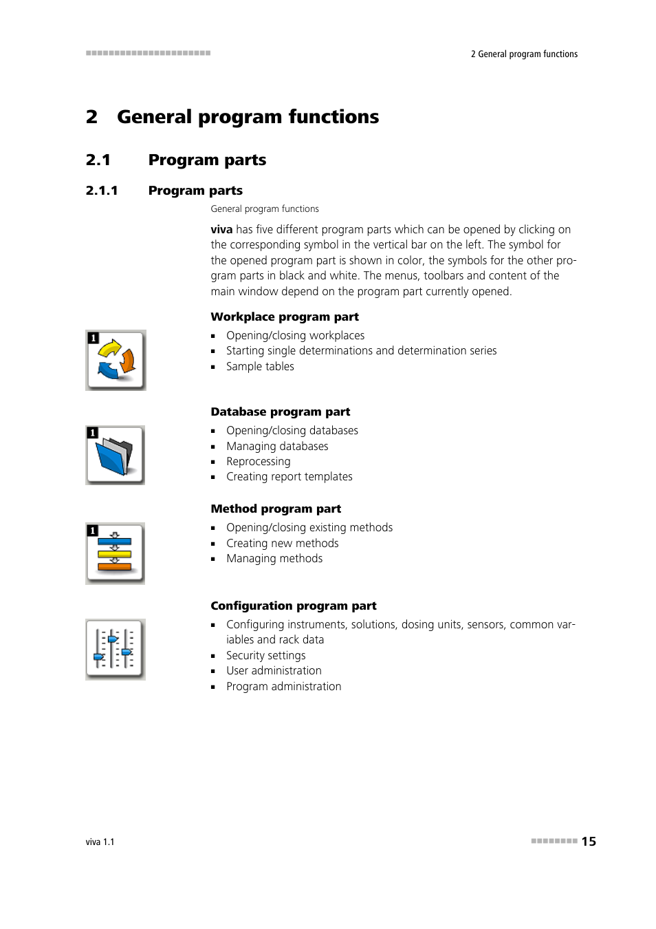 2 general program functions, 1 program parts, Program parts | Metrohm viva 1.1 User Manual | Page 27 / 1085