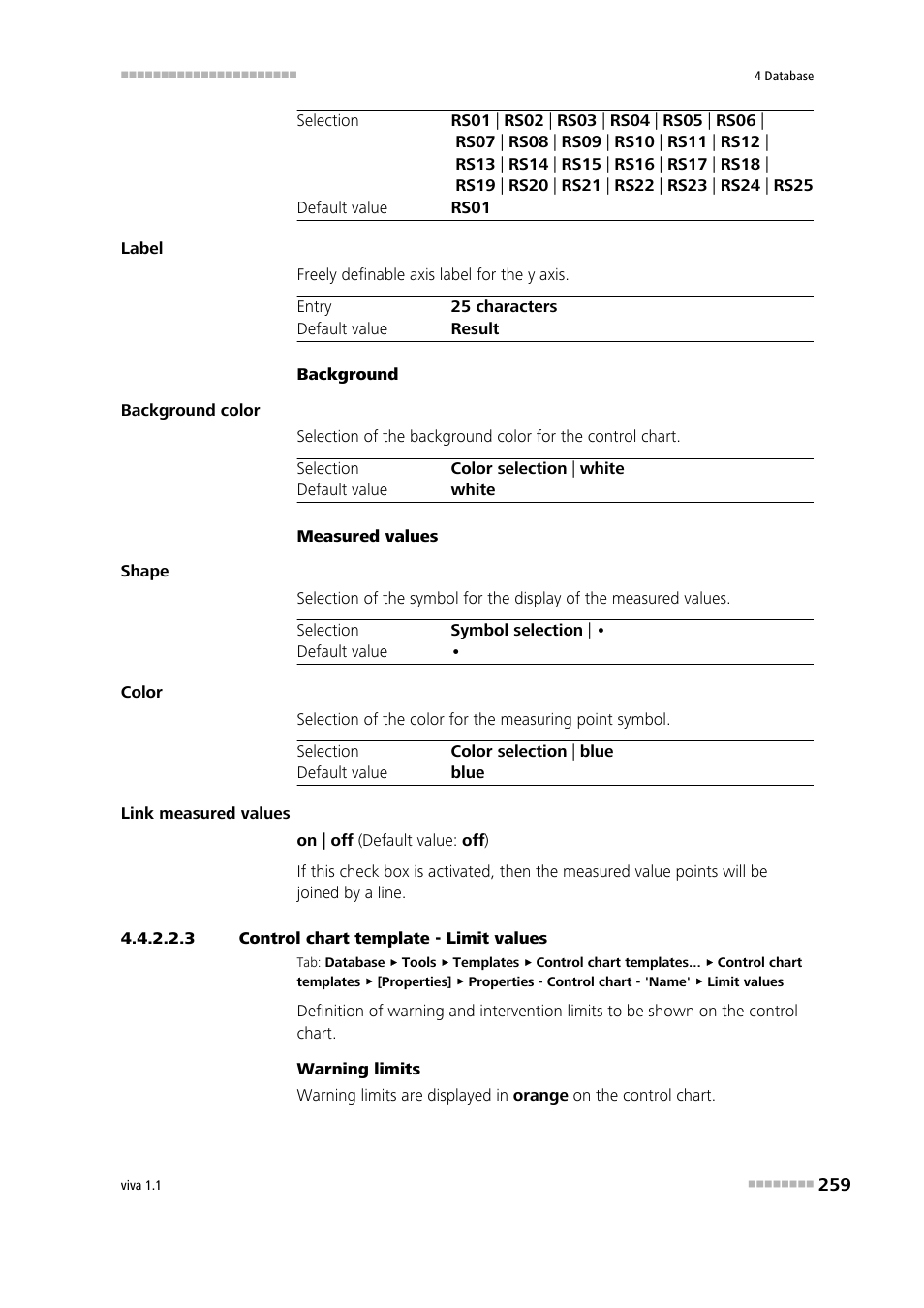 3 control chart template - limit values, Limit values | Metrohm viva 1.1 User Manual | Page 271 / 1085