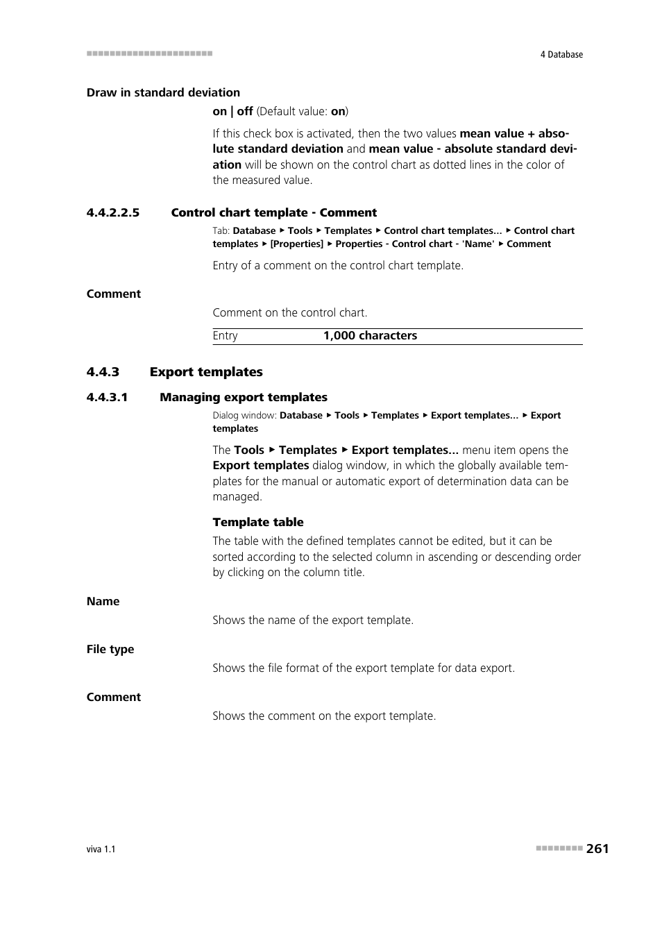 5 control chart template - comment, 3 export templates, 1 managing export templates | Export templates, Comment | Metrohm viva 1.1 User Manual | Page 273 / 1085