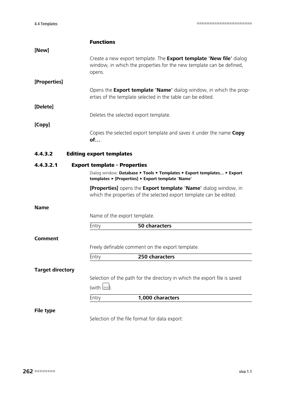 2 editing export templates, 1 export template - properties, Editing export templates | Metrohm viva 1.1 User Manual | Page 274 / 1085