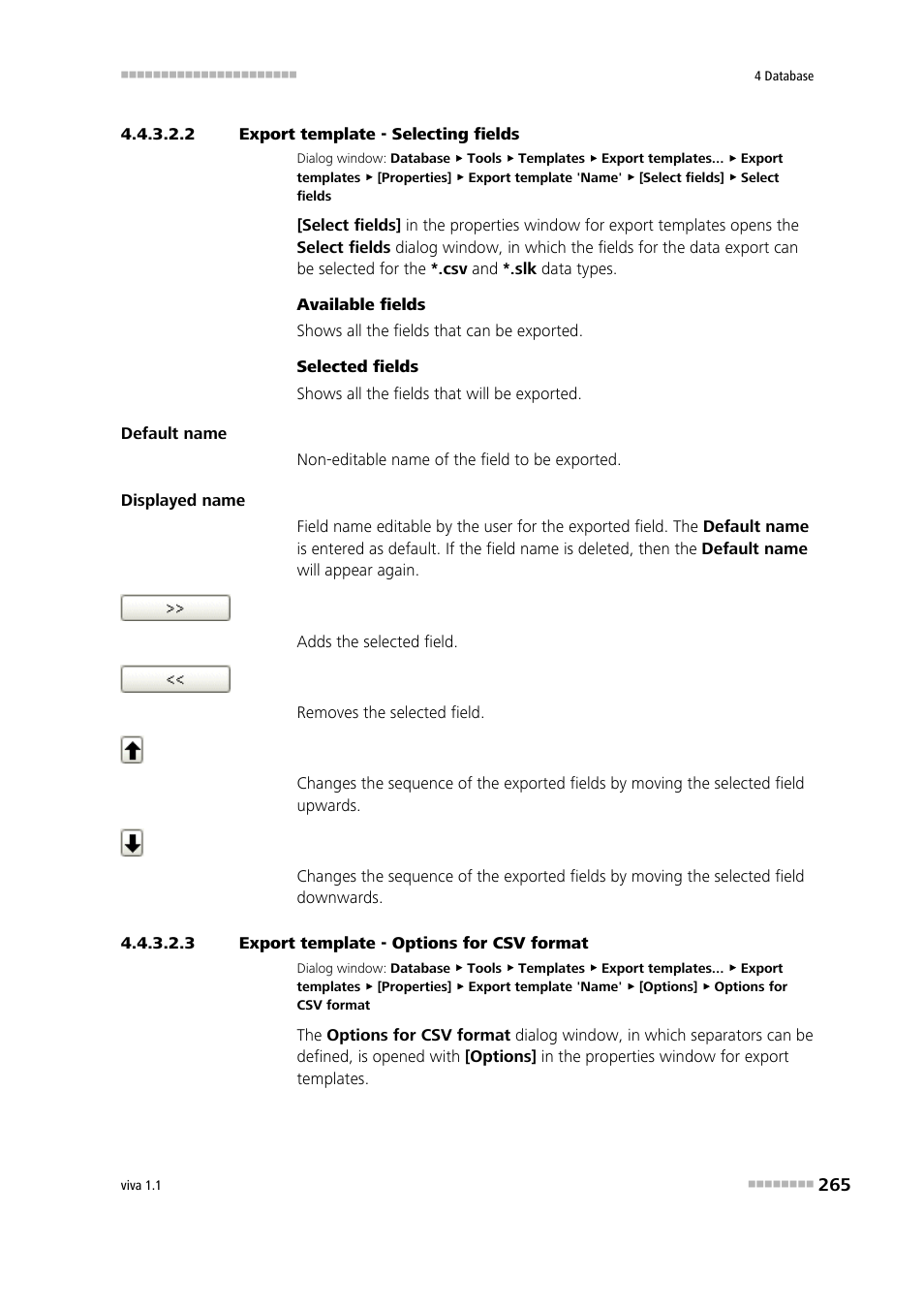 2 export template - selecting fields, 3 export template - options for csv format | Metrohm viva 1.1 User Manual | Page 277 / 1085