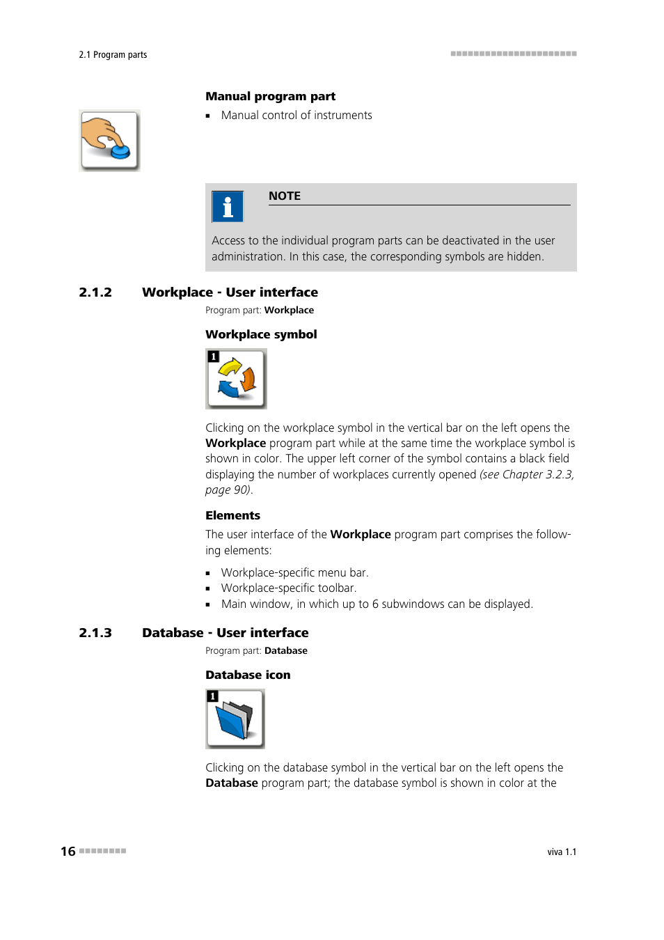 2 workplace - user interface, 3 database - user interface, Workplace - user interface | Database - user interface, Workplace, Database | Metrohm viva 1.1 User Manual | Page 28 / 1085