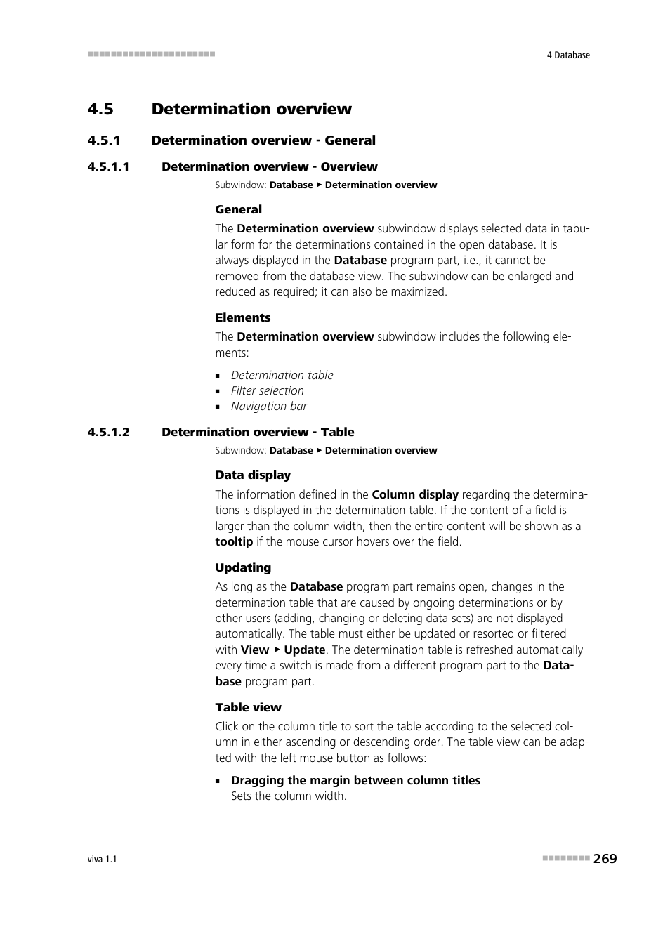 5 determination overview, 1 determination overview - general, 1 determination overview - overview | 2 determination overview - table, Determination overview, Determination overview - general, Overview of functions | Metrohm viva 1.1 User Manual | Page 281 / 1085