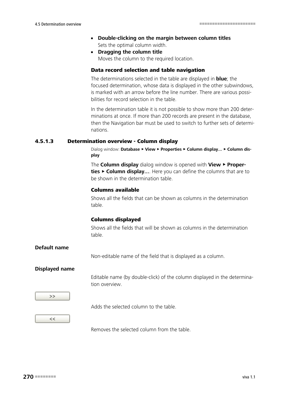 3 determination overview - column display | Metrohm viva 1.1 User Manual | Page 282 / 1085