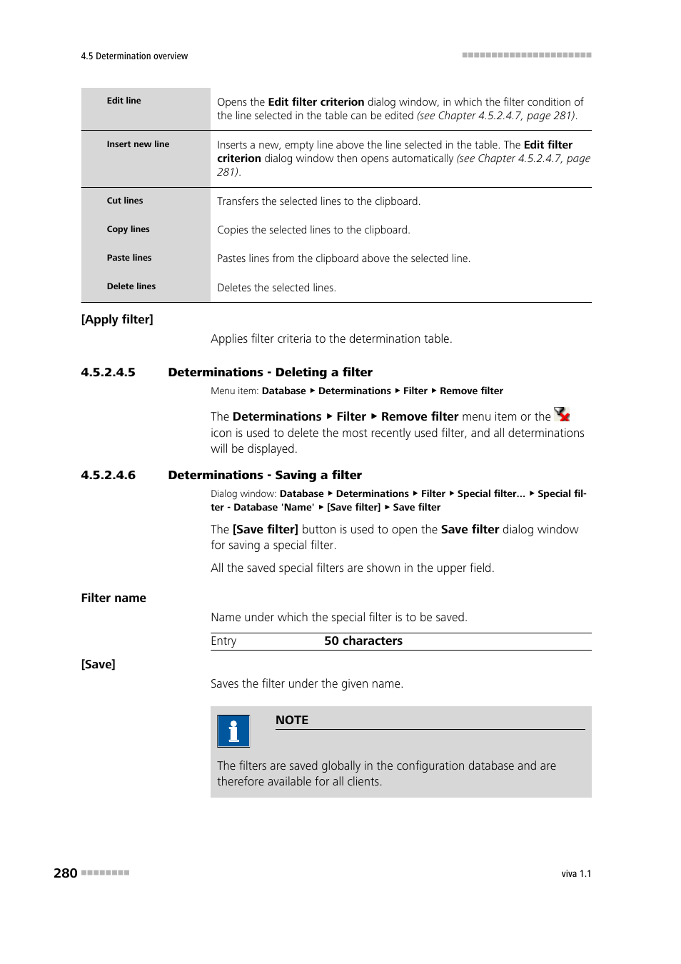 5 determinations - deleting a filter, 6 determinations - saving a filter, Remove filter | Metrohm viva 1.1 User Manual | Page 292 / 1085