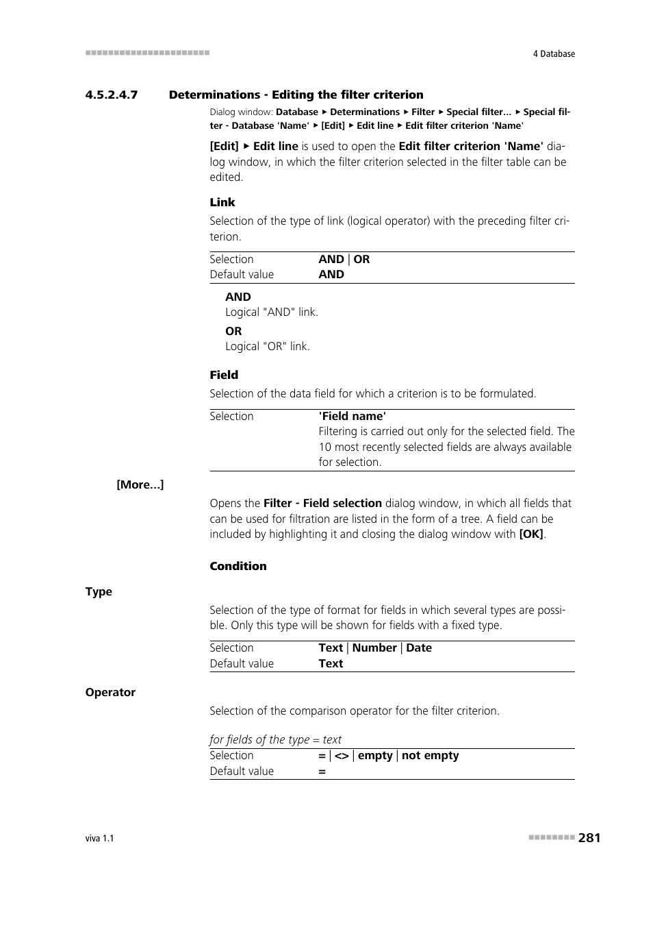 7 determinations - editing the filter criterion | Metrohm viva 1.1 User Manual | Page 293 / 1085