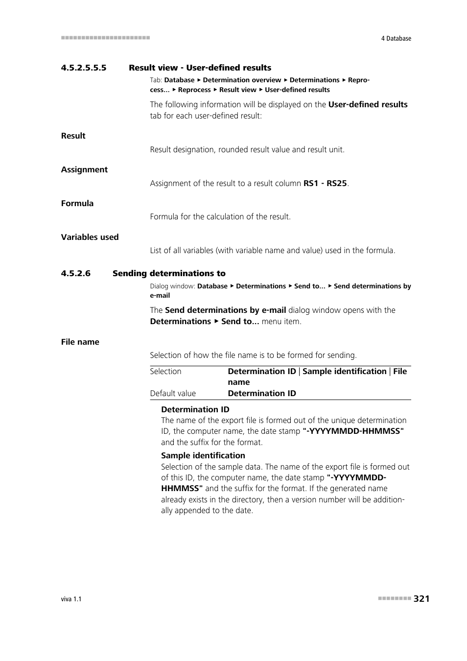 5 result view - user-defined results, 6 sending determinations to, Sending determinations to | User-defined results | Metrohm viva 1.1 User Manual | Page 333 / 1085