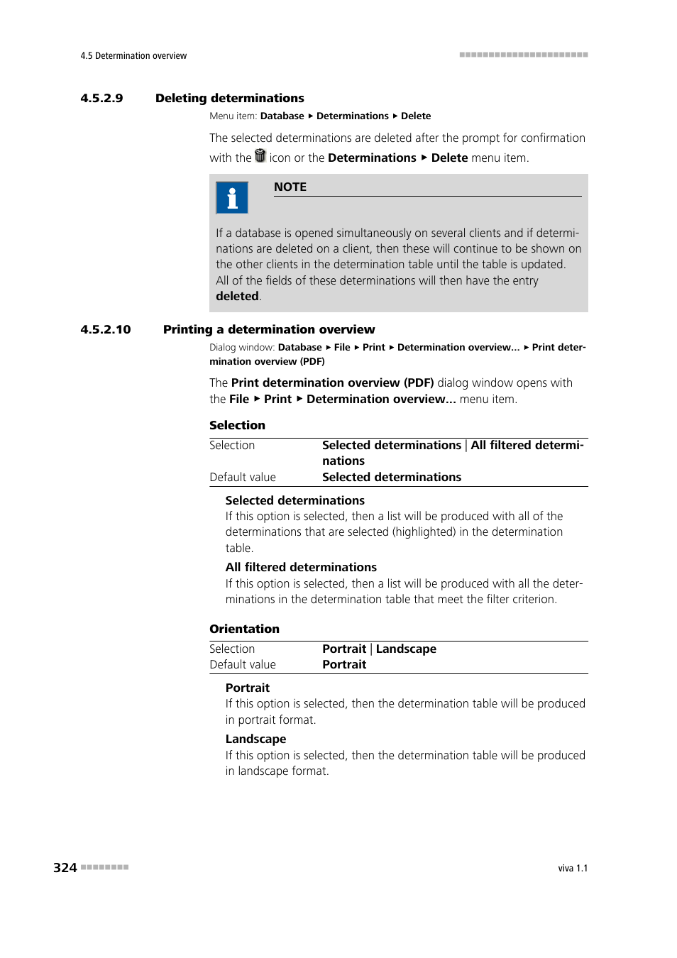 9 deleting determinations, 10 printing a determination overview, Deleting determinations | Printing a determination overview | Metrohm viva 1.1 User Manual | Page 336 / 1085