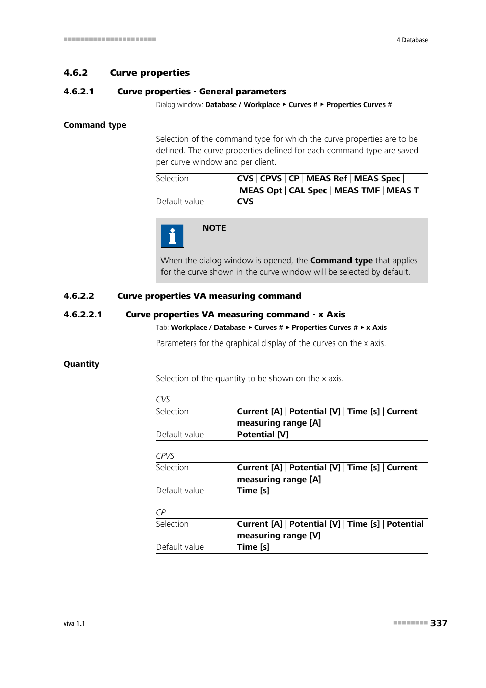 2 curve properties, 1 curve properties - general parameters, 2 curve properties va measuring command | 1 curve properties va measuring command - x axis, Curve properties | Metrohm viva 1.1 User Manual | Page 349 / 1085