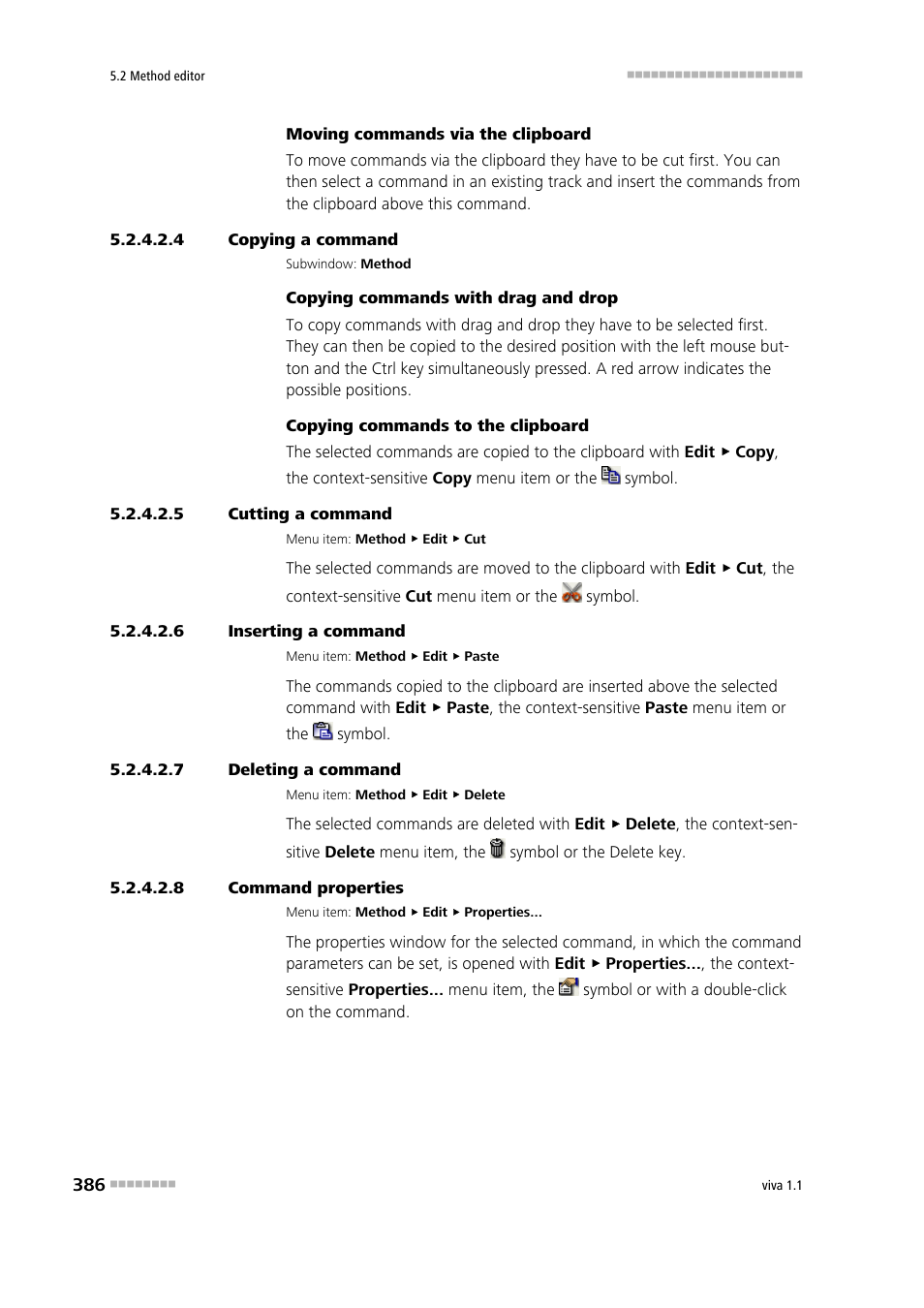 4 copying a command, 5 cutting a command, 6 inserting a command | 7 deleting a command, 8 command properties | Metrohm viva 1.1 User Manual | Page 398 / 1085